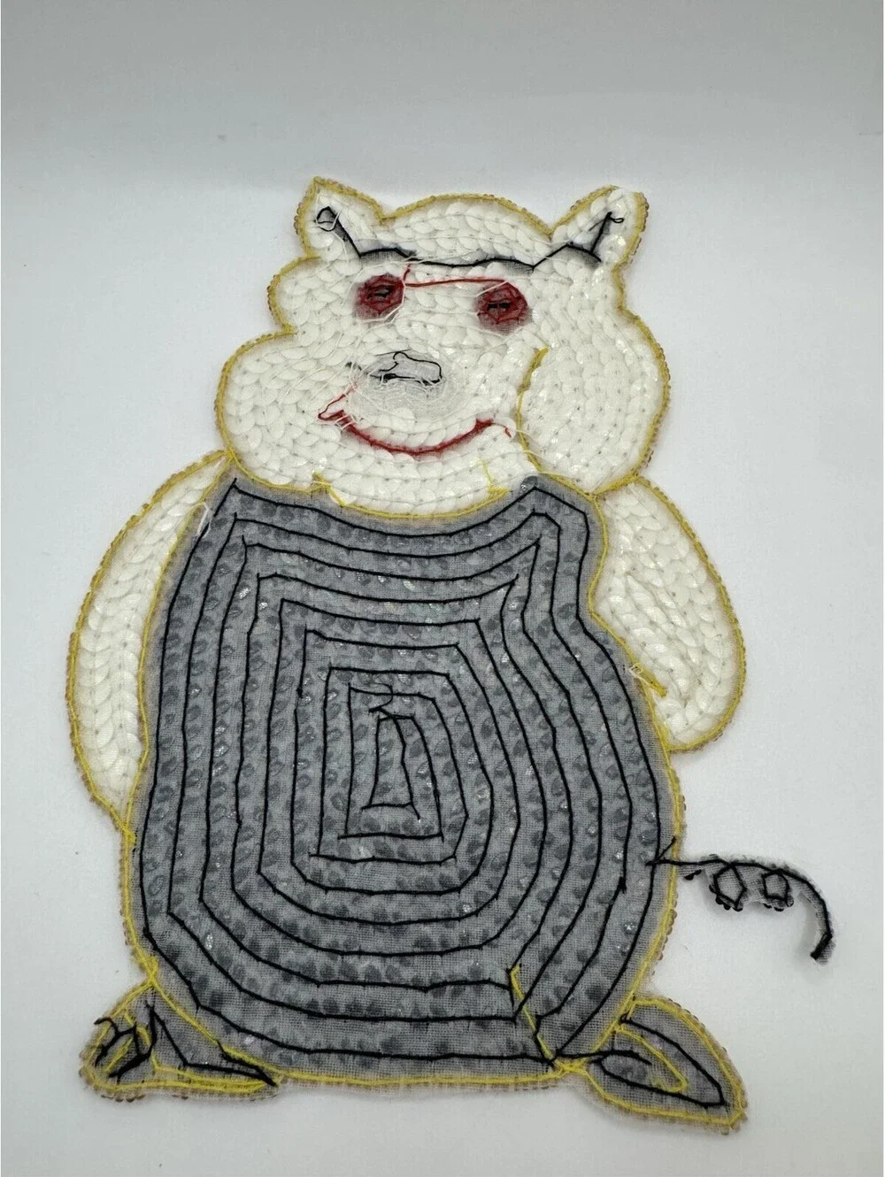 Sequined & Beaded Pig With Dress Sew On Patch NOS
